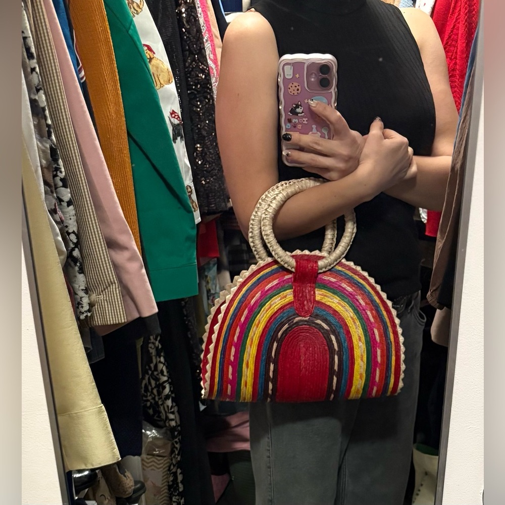 Free People Multicolor Straw Half-Moon Clutch with Natural Handles - Picture 4 of 4